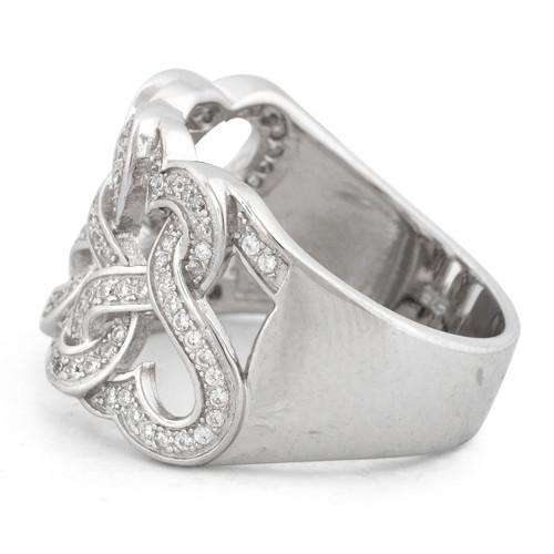 Sterling Silver Tangled Hearts Pave CZ Ring