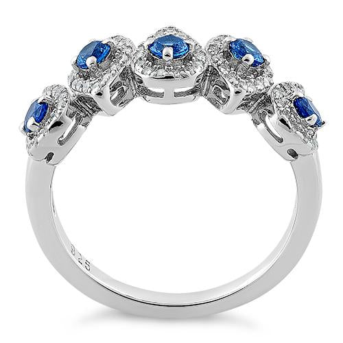 Sterling Silver Tear Drops Blue Spinel CZ Ring