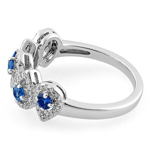 Sterling Silver Tear Drops Blue Spinel CZ Ring