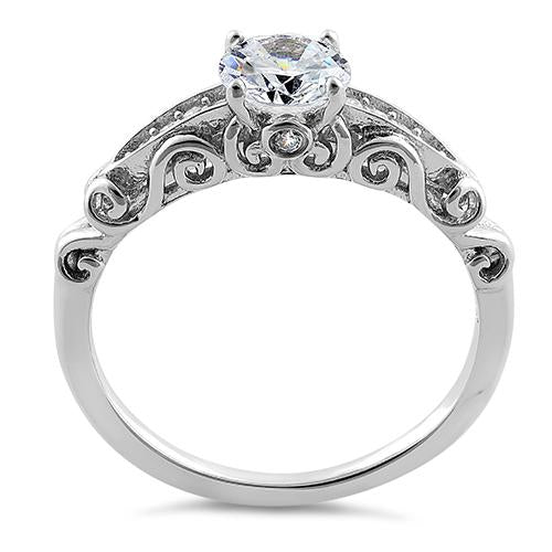 Sterling Silver Timeless Round Cut Clear CZ Engagement Ring