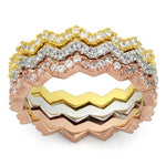 Sterling Silver Tri-Color Zig Zag Stackable CZ Ring