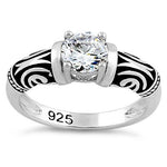 Sterling Silver Tribal Round Cut Clear CZ Ring