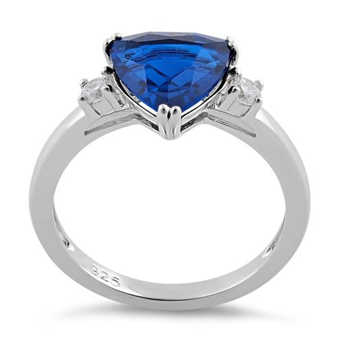 Sterling Silver Trillion Cut Blue Spinel CZ Ring