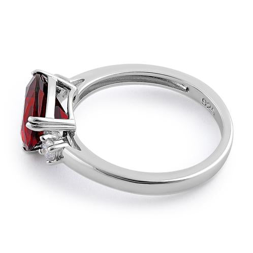 Sterling Silver Trillion Cut Garnet CZ Ring