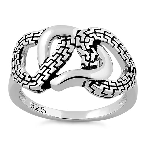 Sterling Silver Triple Chained Heart Ring