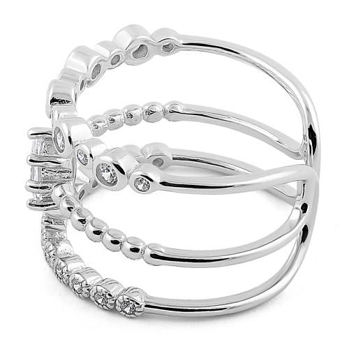 Sterling Silver Triple Clear CZ Ring