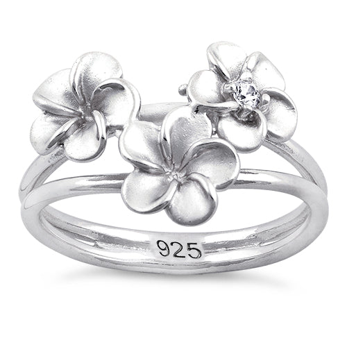 Sterling Silver Triple Flower CZ Ring