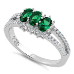 Sterling Silver Triple Oval Emerald CZ Ring