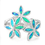 Sterling Silver Triple Plumeria Lab Opal Ring