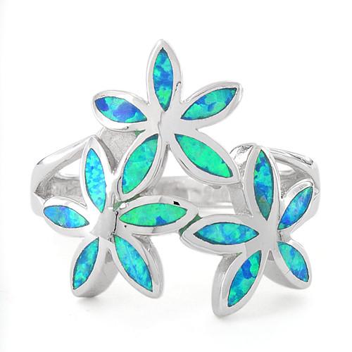 Sterling Silver Triple Plumeria Lab Opal Ring