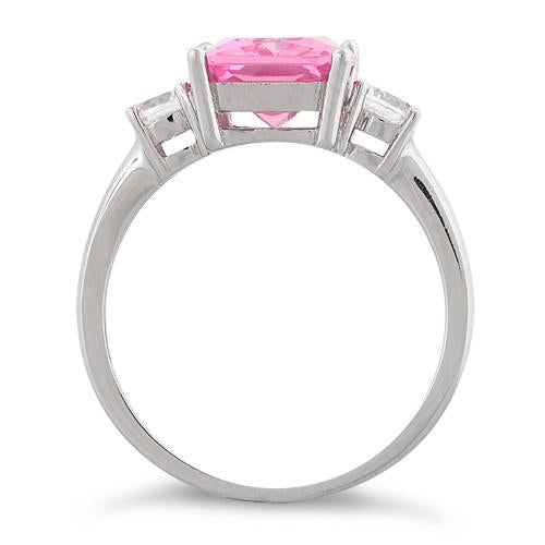 Sterling Silver Triple Rectangular Pink CZ Ring