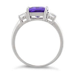 Sterling Silver Rectangular Purple CZ Ring