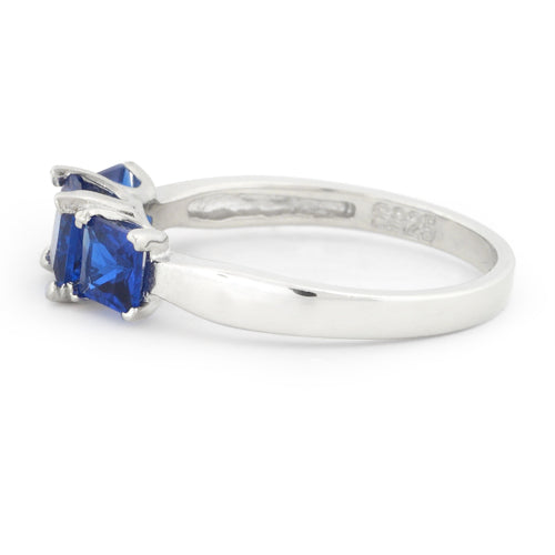 Sterling Silver Triple Square Blue Spinel CZ Ring