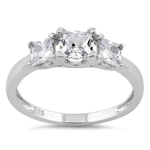 Sterling Silver Triple Square Clear CZ Ring