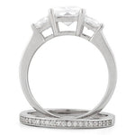 Sterling Silver 3-Stone Princess-Cut CZ Engagement Set Ring