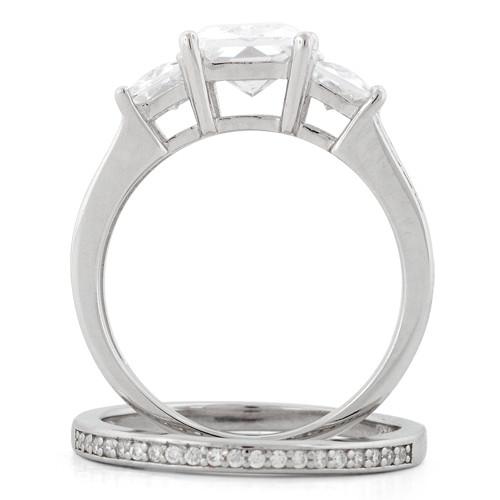 Sterling Silver 3-Stone Princess-Cut CZ Engagement Set Ring