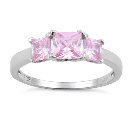 Sterling Silver Triple Square Pink CZ Ring
