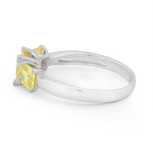 Sterling Silver Triple Square Yellow CZ Ring