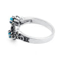 Sterling Silver Simulated Turquoise Double Flower Marcasite Ring