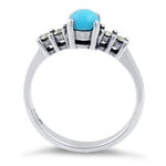 Sterling Silver Simulated Turquoise Round Marcasite Ring