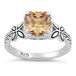 Sterling Silver Cushion-Cut Champagne CZ Ring