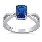 Sterling Silver Twist Emerald Cut Blue Spinel CZ Ring
