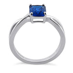 Sterling Silver Twist Emerald Cut Blue Spinel CZ Ring