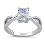 Sterling Silver Twist Emerald Cut Clear CZ Ring