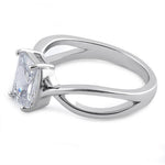Sterling Silver Twist Emerald Cut Clear CZ Ring