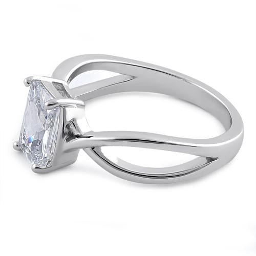 Sterling Silver Twist Emerald Cut Clear CZ Ring
