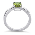 Sterling Silver Twist Emerald Cut Peridot CZ Ring