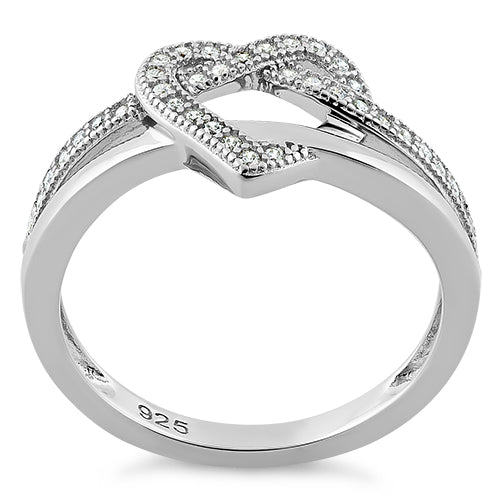 Sterling Silver Twisted Heart Shape CZ Ring