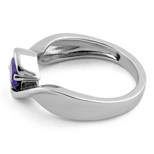Sterling Silver Twisted Round Amethyst CZ Ring