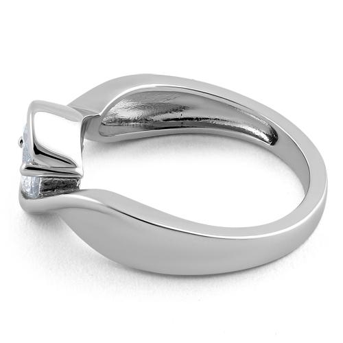 Sterling Silver Twisted Round Clear CZ Ring