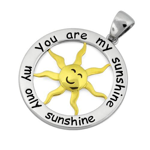 Sterling Silver Two Tone 25mm You Are My Sunshine Pendant