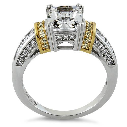 Sterling Silver Two-Tone Emerald-Cut CZ Ring