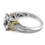 Sterling Silver Two-Tone Emerald-Cut CZ Ring