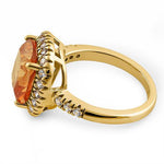 Sterling Silver Gold-Plated Halo Cushion-Cut Champagne CZ Ring