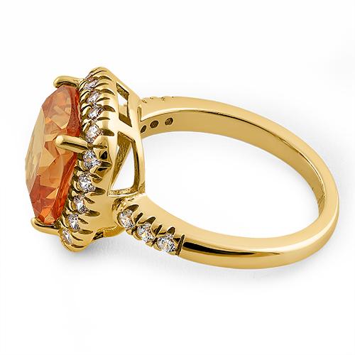 Sterling Silver Gold-Plated Halo Cushion-Cut Champagne CZ Ring