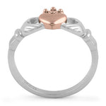 Sterling Silver Two Tone Rose Gold Plated Claddagh Ring