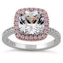 Sterling Silver Rose Gold-Plated Cushion-Cut CZ Halo Ring