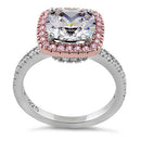 Sterling Silver Rose Gold-Plated Cushion-Cut CZ Halo Ring