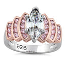 Sterling Silver Two-Tone Rose-Gold Marquise Engagement CZ Ring