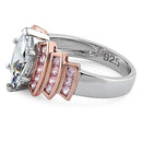 Sterling Silver Two-Tone Rose-Gold Marquise Engagement CZ Ring