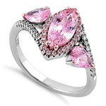 Sterling Silver Rose Gold Plated Marquise & Pear Pink CZ Ring