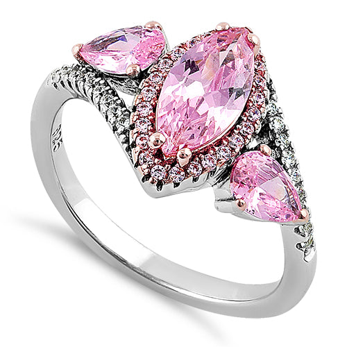 Sterling Silver Rose Gold Plated Marquise & Pear Pink CZ Ring