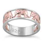 Sterling Silver Two Tone Rose Gold Plated Multiple Elephants Ring