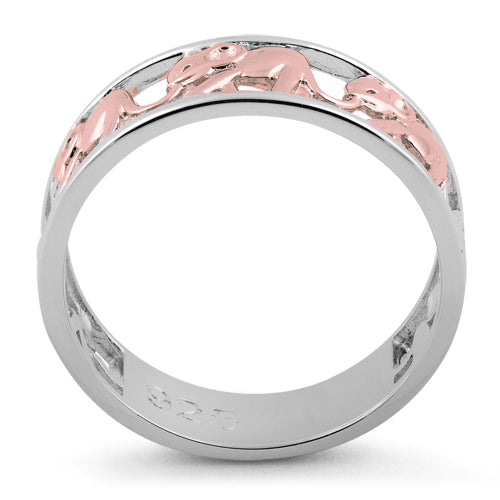 Sterling Silver Two Tone Rose Gold Plated Multiple Elephants Ring