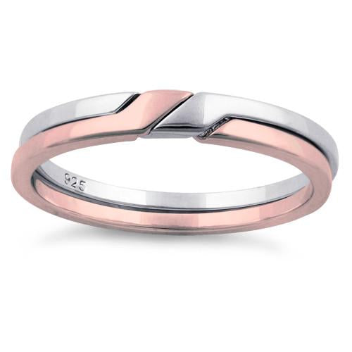 Sterling Silver Two-Tone Rose Gold Plated Puzzle Ring