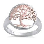 Sterling Silver Two Tone Rose Gold Plated Tree of Life Ring